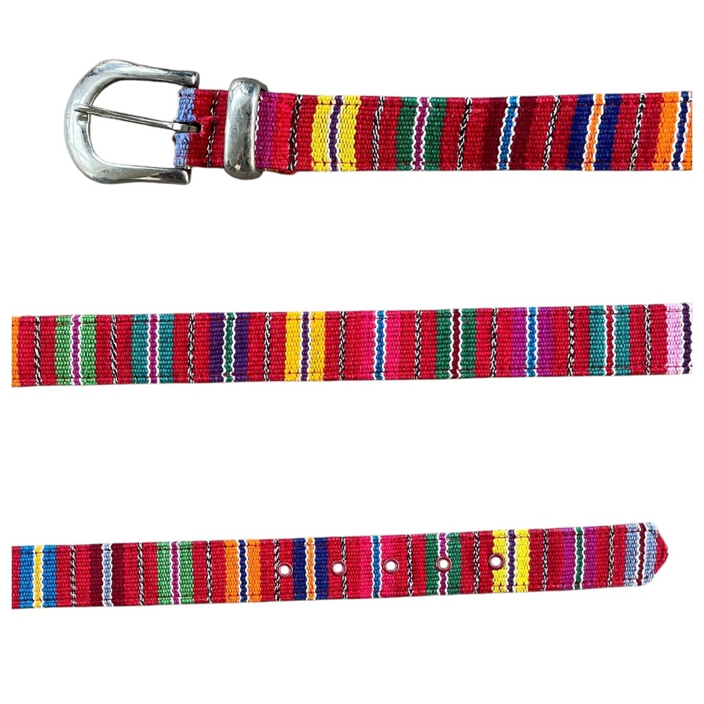 Vintage Woven Textile Multicolor Stripe Boho Southwest Belt Size Small